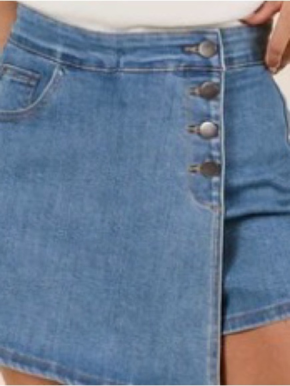 Pink Lily Light Blue Denim Button-Front Skort